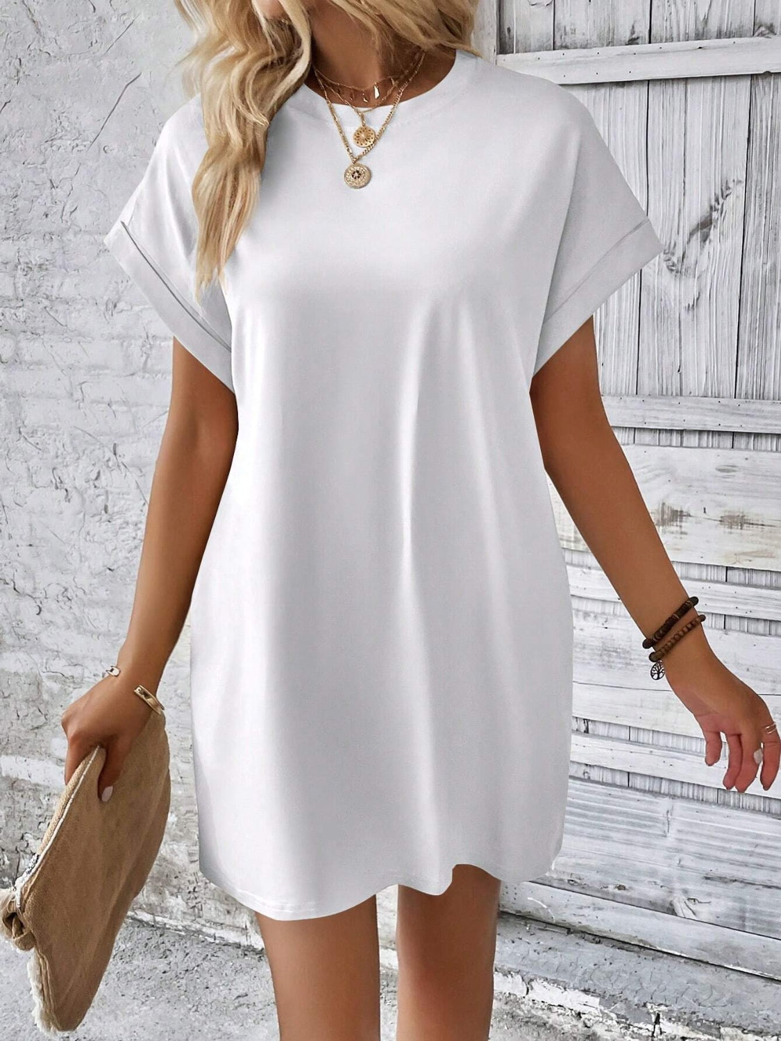Round Neck Short Sleeve Mini Dress Round Neck Short Sleeve Mini Dress